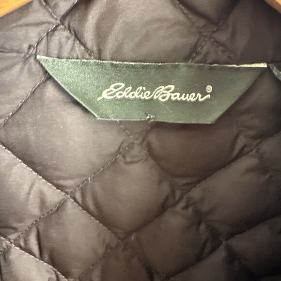Eddie Bauer Quilted Full Zip Goose Down Embroidered Jacket Coat Sz Small Brown - Picture 5 of 13